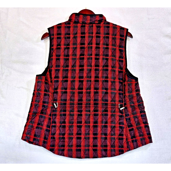 Croft & Barrow Quilted Puffer Vest Red Plaid w/ Pockets Full Zip Size Petite XL - Picture 11 of 13